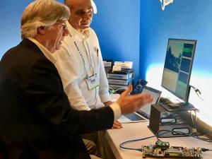 Editor John Blyler and CAST CEO Nikos Zervas discuss Automotive TSN Ethernet with the demo system at DAC.