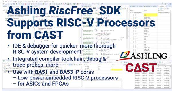Ashling’s RiscFree™ SDK Now Supports RISC-V® Processor Cores from CAST
